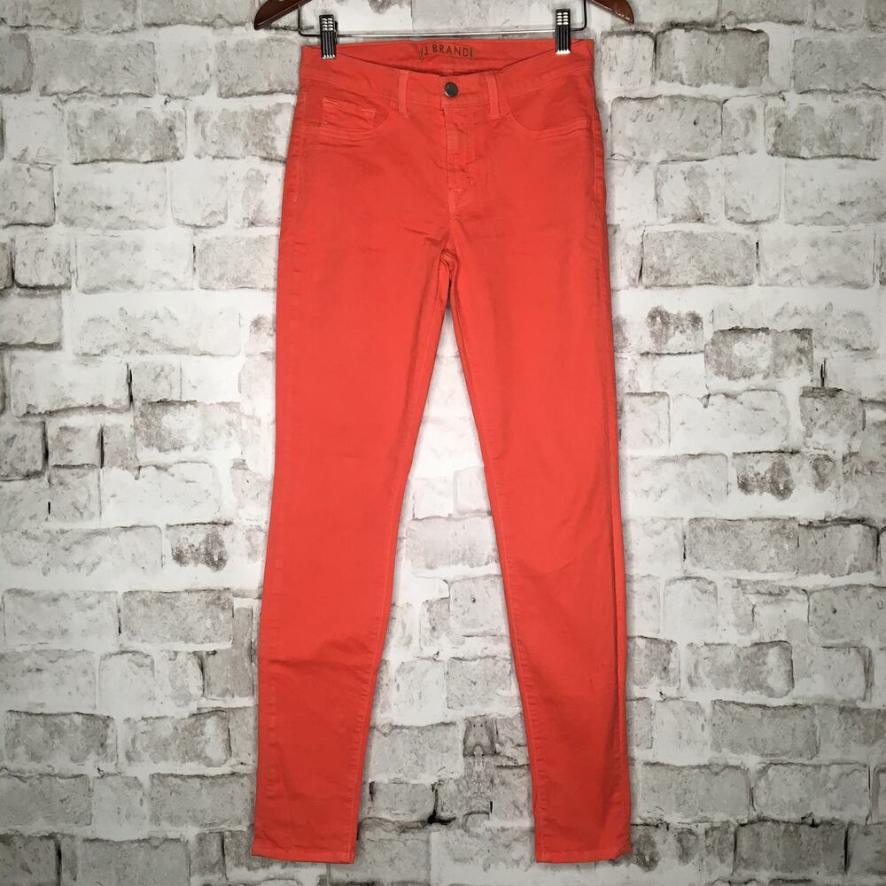 J Brand Women's Size 27 Jeans Skinny Slim Mid Rise Tangerine Coral Orange